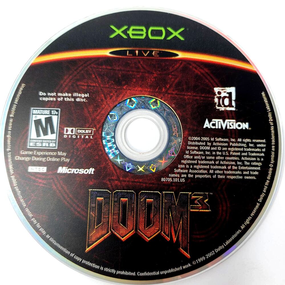 Doom 3 Microsoft Xbox 2005 Activision Disc Only Video Game Tested & Working